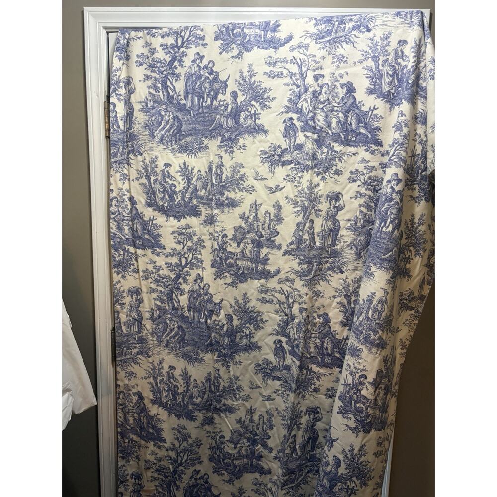 4 Panels French Country Toile Lined Drapes Curtains Blue Cream 51"x 92” 2 Sets